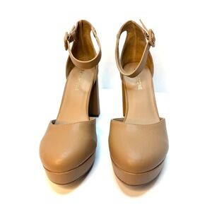 Sun + Stone Women Birdey Ankle Strap Block Heel Platform Pumps Nude Size 10 NWT